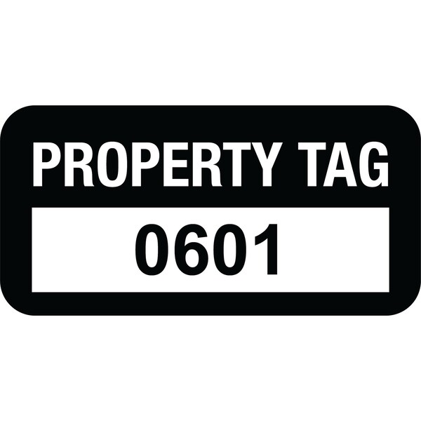 Lustre-Cal VOID Label PROPERTY TAG Black 1.50in x 0.75in  Serialized 0601-0700, 100PK - 253774VO1K0601