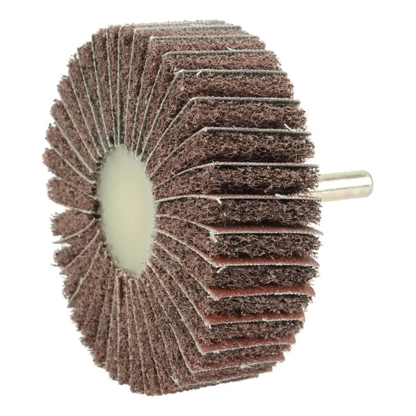 Weiler 3" x 1" Non-Woven Stem-Mounted Interleaf Flap Wheel, 120AO, 1/4" Stem - 54506