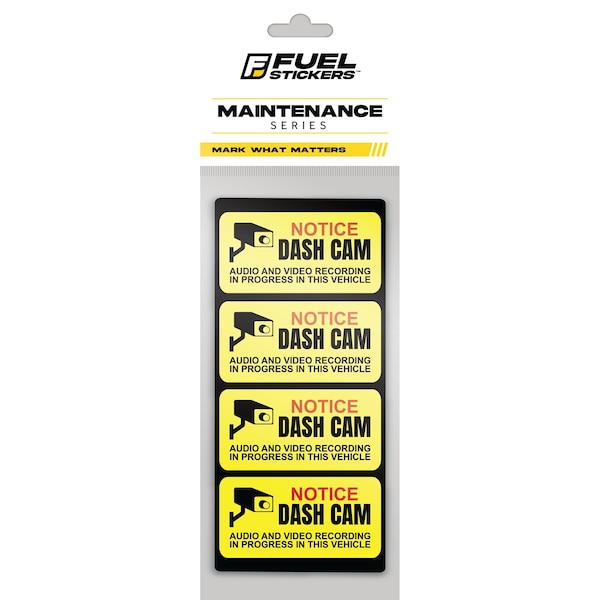 Fuel Stickers Dash Cam Stickers, Small, Labels for Cars, Trucks, and Buses, Easy-to-Apply, 2in x 1in, 4PK - Z-2X1DASHCAM-4PK