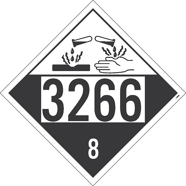 Nmc Dot Placard Sign, 3266 8 Corrosive, Pk25, Material: Adhesive Backed Vinyl - DL185P25