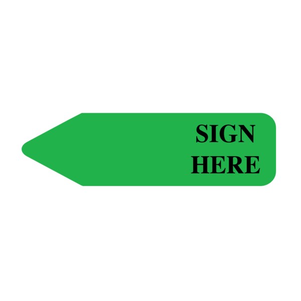 Nevs Labeling Flag - Imprinted - Sign Here - Green - Re Fill - 9/16" x 2" - NEV91008