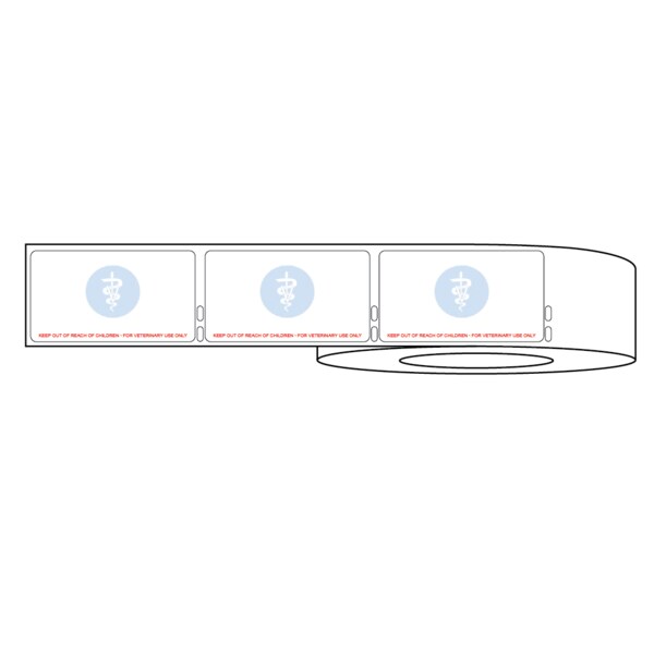 Nevs Dymo Label w/Catuceus & Warning 3-1/2" x 1-15/16" White w/Blue & Red, LA-DYM-1043 - LA-DYM-1043