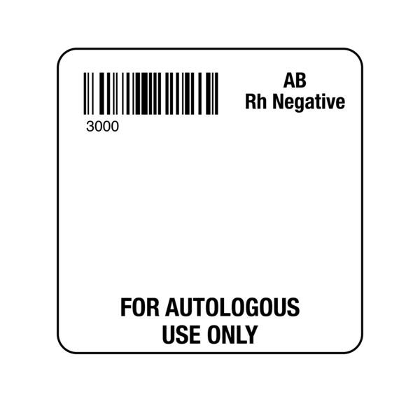 Nevs ISBT 128 AB Rh Negative For Autologous Use Only 2" x 2" - BBC-3000