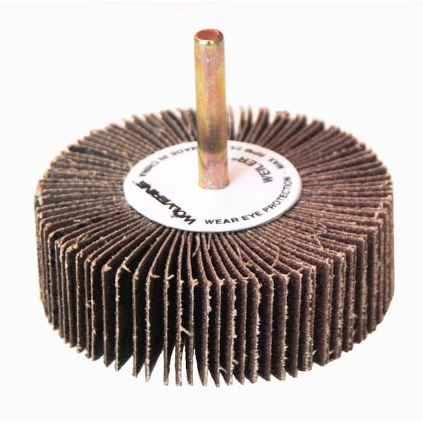 Weiler 3" x 1" x 60AO Wolverine Coated Abrasive Flap Wheel, 1/4" Stem - 30726