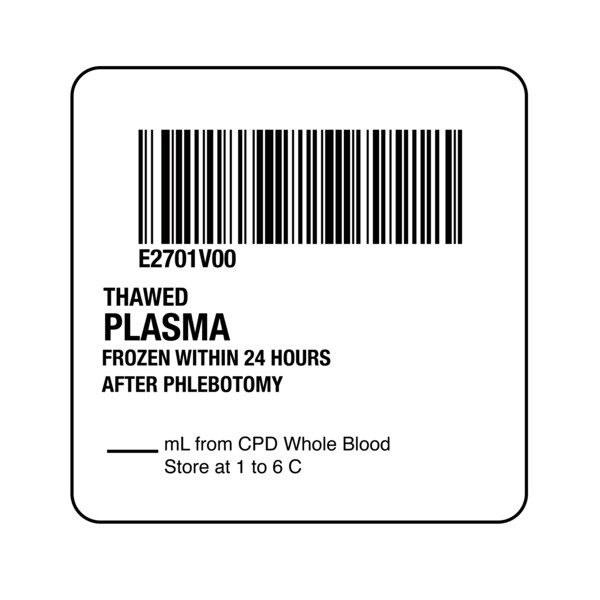 Nevs ISBT 128 Thawed Plasma Frozen Within 24 Hours 2" x 2" - BBC-2701
