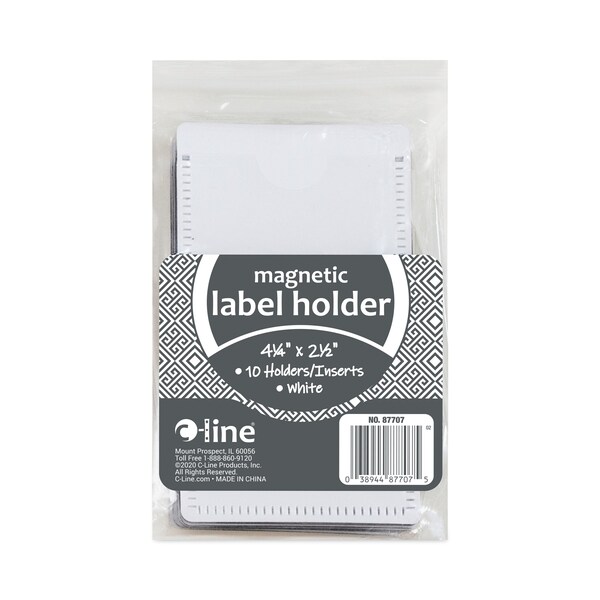C-Line Products Slap-Stick Magnetic Label Holders, Side Load, 4.25 x 2.5, White, PK10 - 87707