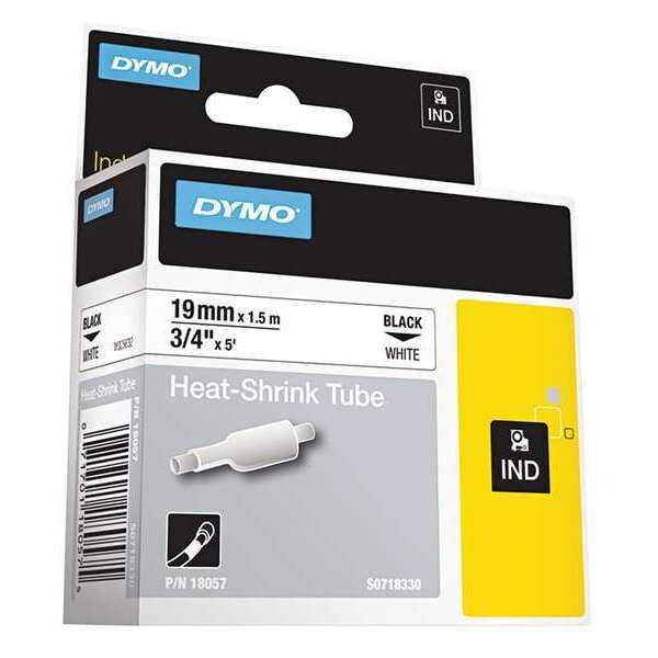 Dymo Rhino Heat Shrink Tubes Industrial Label Tape, 0.75" x 5 ft, White/Black Print - DYM18057