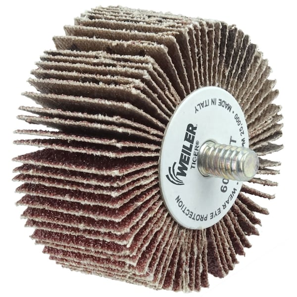 Weiler 2" x 1" Tiger Coated Abrasive Flap Wheel, 1/4"-20 Threaded Stem, 60AO - 52611