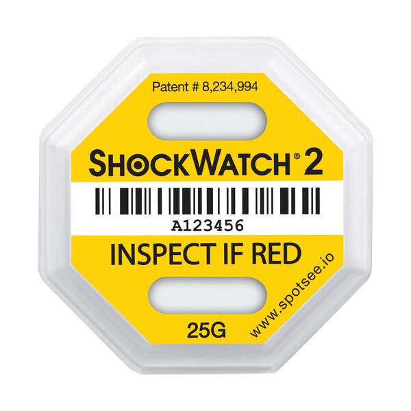 Shockwatch 25G 2 Indicators, 3 3/4" x 3 3/4", Yellow, PK 50 - SHWT25