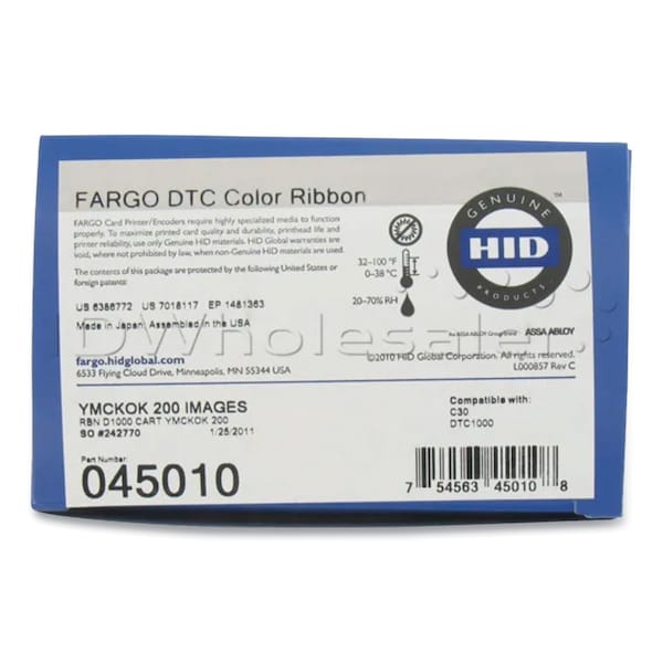 Fargo Multi Color Thermal Resin Printer Ribbon, Black/Cyan/Magenta/Yellow - 45010