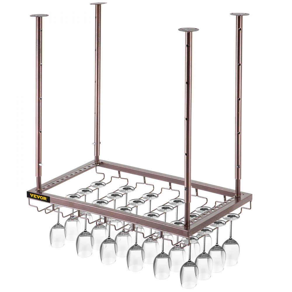 VEVOR Ceiling Wine Glass Rack, 23.6 x 13.8 inch Hanging Wine Glass Rack, 18.9-35.8 inch Height Adjustable Hanging Wine Rack Cabinet, Coppery Wall-Mounted Wine Glass Rack Perfect for Bar Cafe Kitchen - XGSJJYCTS23.52WRZV0