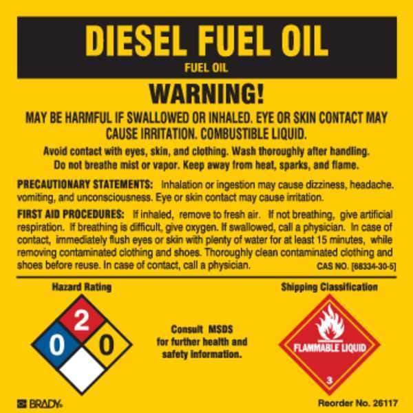 Brady Chemical Label, 5 In. W, 5 In. H, PK25 - 26117LS