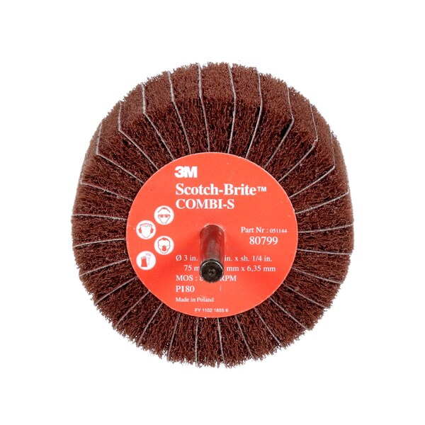 3M Scotch-Brite Combi-S Wheel 80799 3 x 1-3/4 x 1/4 Shank P180 Grit Aluminum Oxide - 7000077964