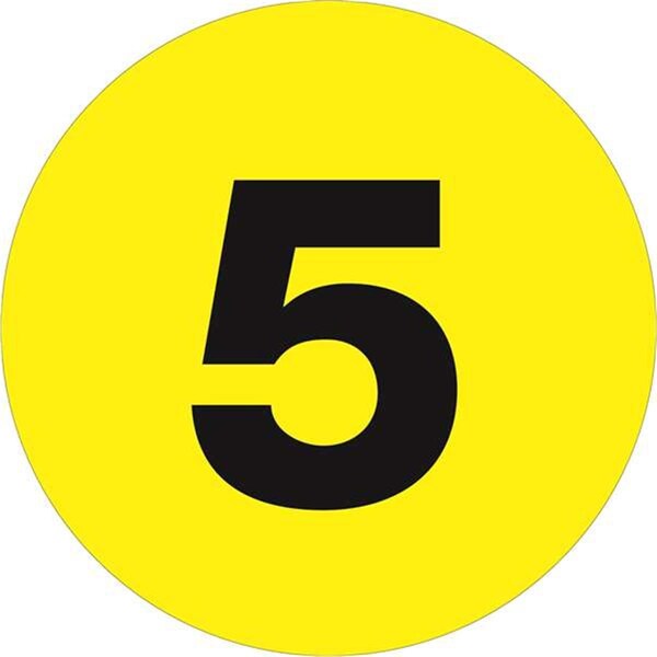 Bondad 3 in. Circle - 5 Fluorescent Yellow Number Labels - Roll of 500 - BO3349943