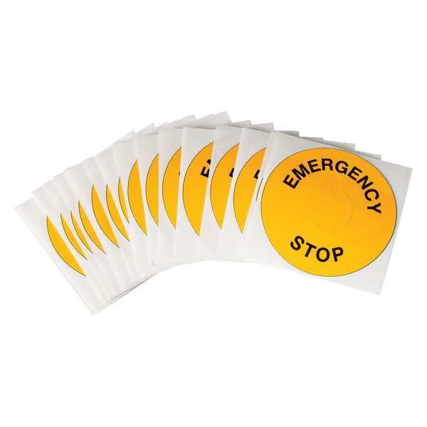 Brady Emergency Stop Legend Plate Label, 30mm, Black on Yellow - THTEP-197-593YL