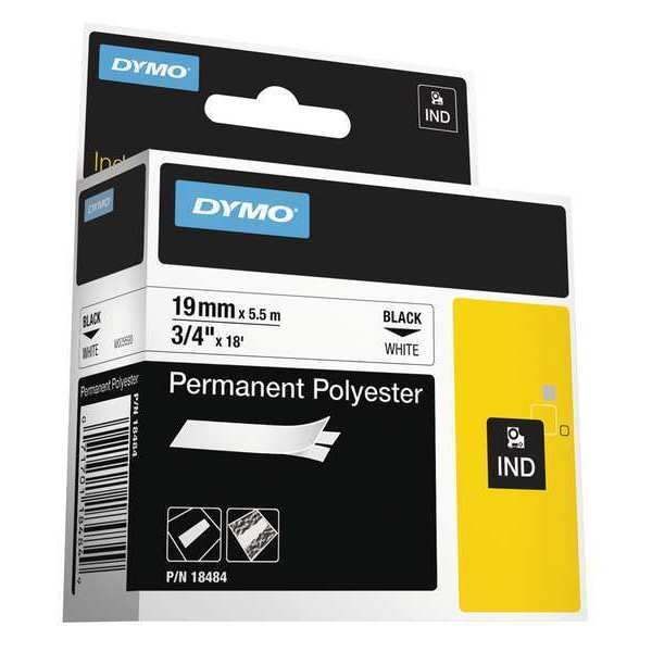 Dymo Rhino Permanent Poly Industrial Label Tape, 0.75" x 18 ft, White/Black Print - 18484
