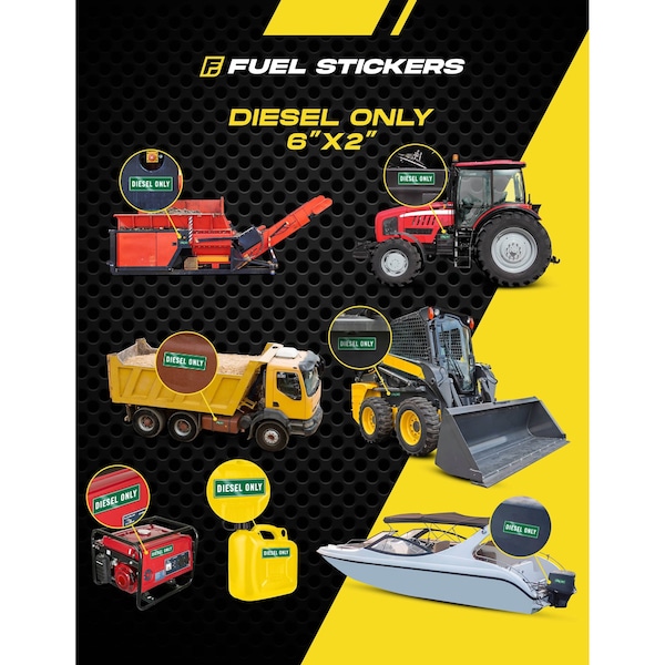 Fuel Stickers Diesel Sticker, Fuel Tanks & Heavy Equipment, Hvy-Dty Label, Green/White, 6''x2'', 10PK - Z-262DG-10PK