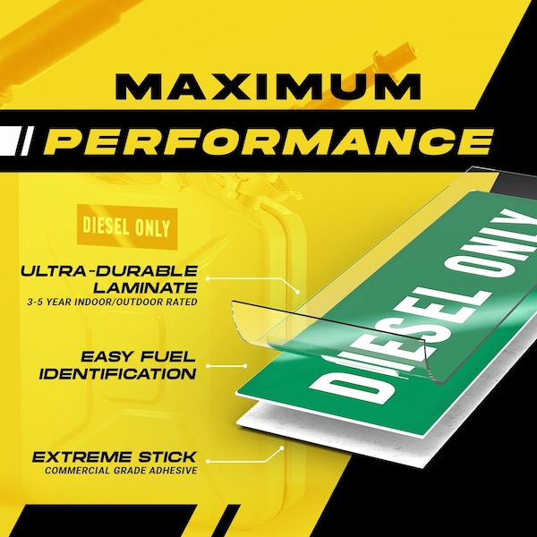 Fuel Stickers Diesel Sticker, Fuel Tanks & Heavy Equipment, Hvy-Dty Label, Green/White, 6''x2'', 10PK - Z-262DG-10PK