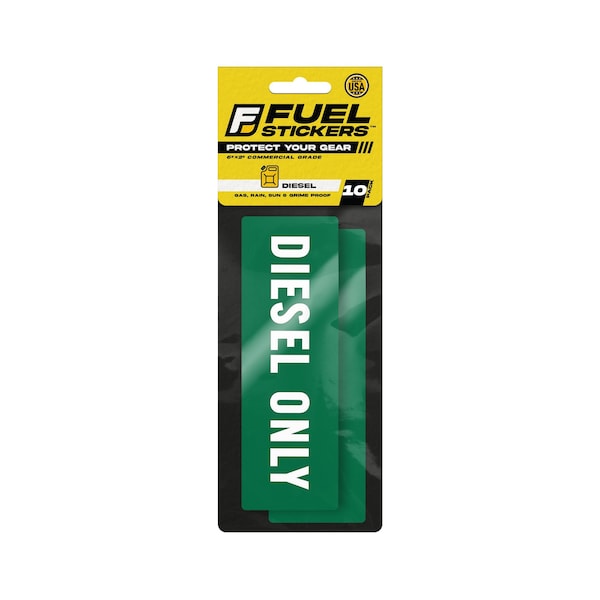 Fuel Stickers Diesel Sticker, Fuel Tanks & Heavy Equipment, Hvy-Dty Label, Green/White, 6''x2'', 10PK - Z-262DG-10PK