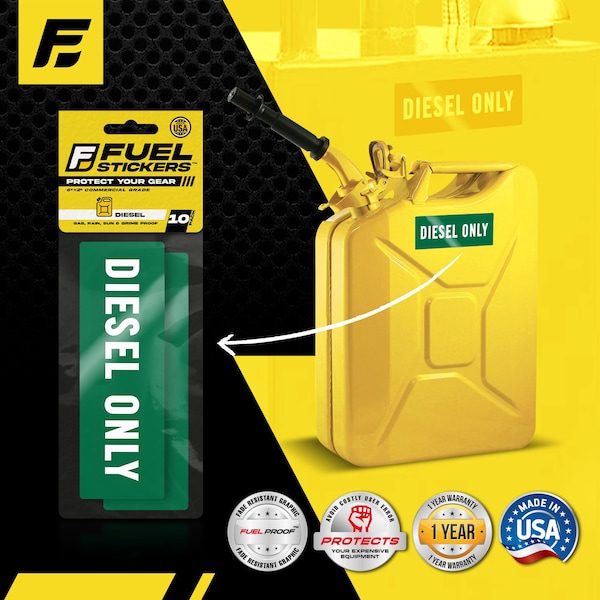 Fuel Stickers Diesel Sticker, Fuel Tanks & Heavy Equipment, Hvy-Dty Label, Green/White, 6''x2'', 10PK - Z-262DG-10PK