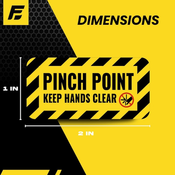 Fuel Stickers Pinch Point Warning Stickers, Safety Label, Heavy Duty, Small, 2in x 1in, 20PK - Z-2X1PINCH-20PK