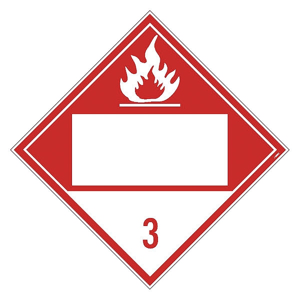 Nmc Dot Placard Sign, 3 Flammable Liquids, Blank, Material: Pressure Sensitive Removable Vinyl .0045 - DL65BPR