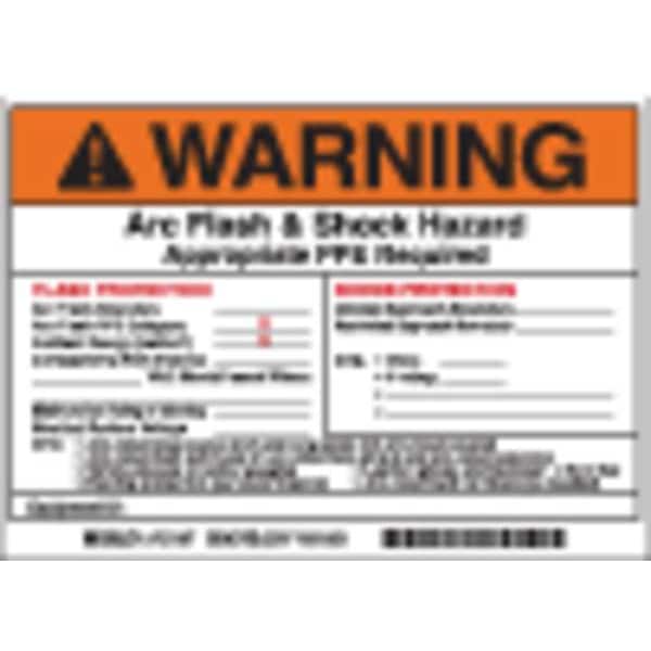 Brady Arc Flash Protection Label, 5 In. H, PK5, 121087 - 121087