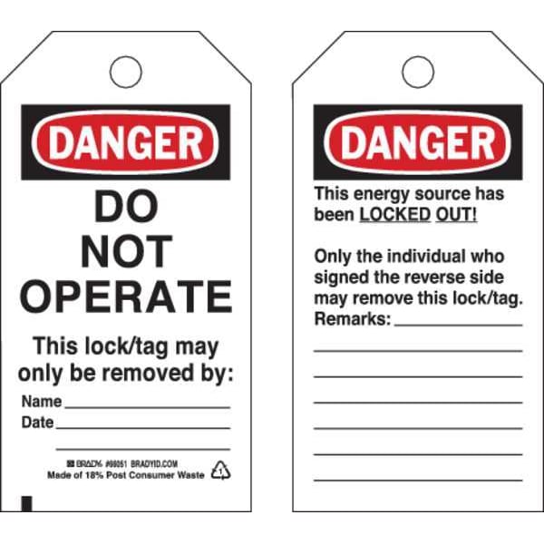 Brady Danger Tag, 5-3/4 x 3 In, OSHA, Met, PK25, 66051 - 66051