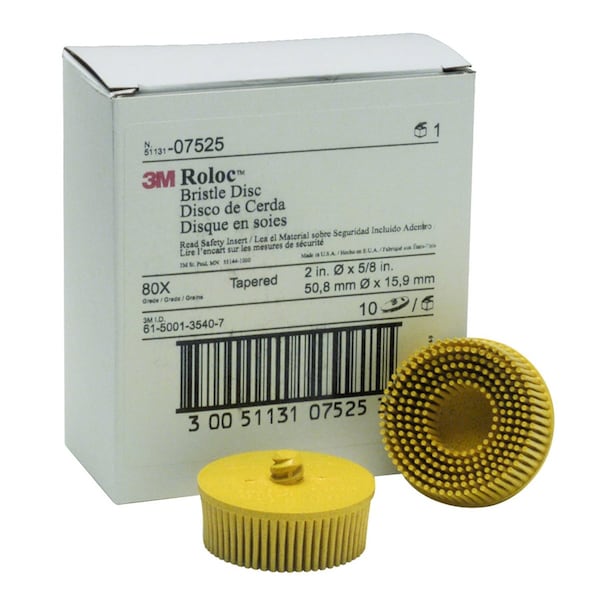 3M Scotch-Brite Roloc Bristle Discs 80 Grit Medium Yellow, 2" - MMM7525