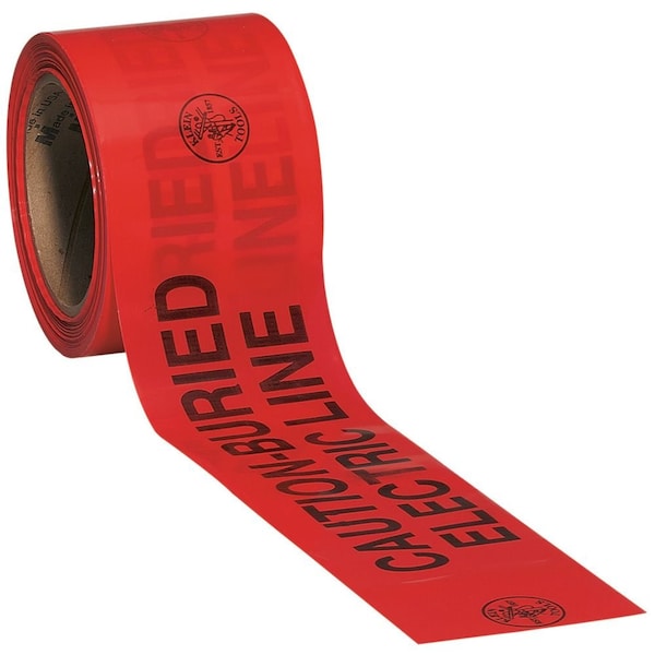 Klein Tools Caution Tape, Barricade, CAUTION-BURIED ELECTRIC LINE, Red, 1000-Foot - 58003