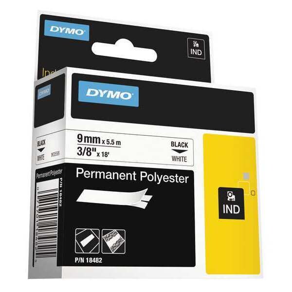 Dymo Rhino Permanent Poly Industrial Label Tape, 0.37" x 18 ft, White/Black Print - 18482