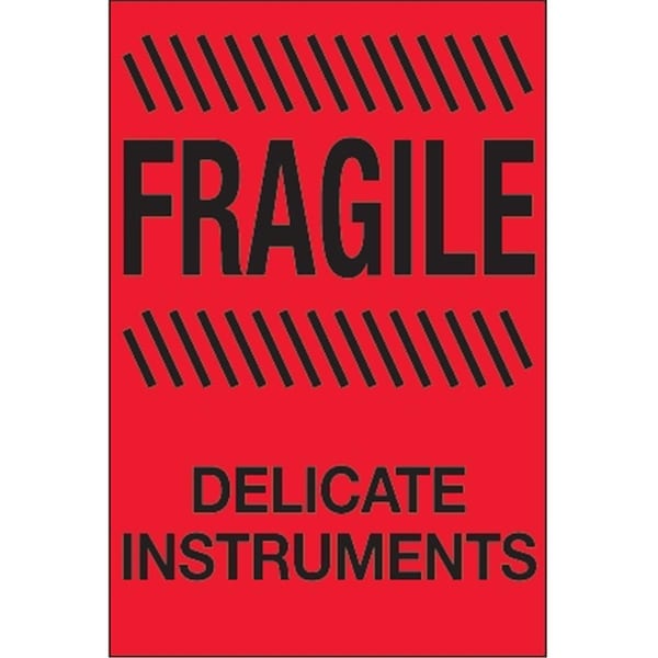 Bondad 4 x 6 in. - Fragile - Delicate Instruments Fluorescent Red Labels - Roll of 500 - BO3344842