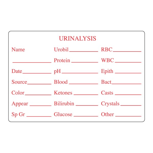 Nevs Urinalysis Results - Name_ Urobil_ RBC_ 2 x 3 White w/Red - VW-0085
