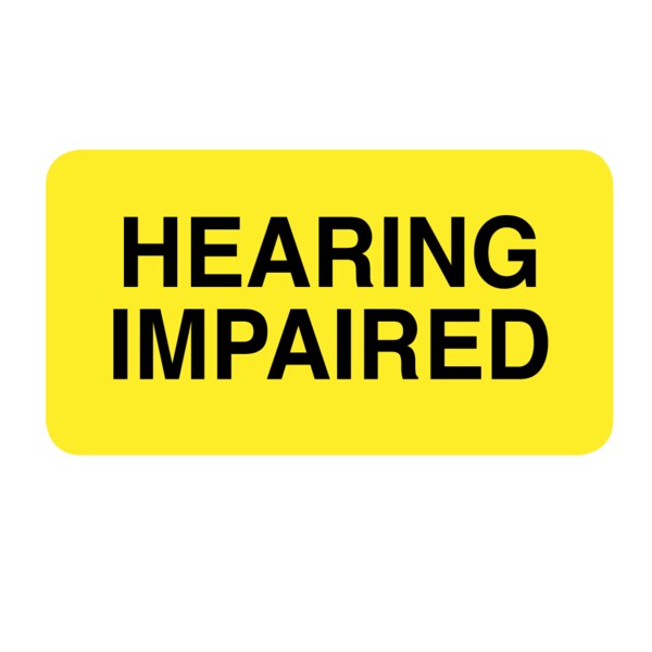 Nevs Label, Hearing Impaired 7/8" x 1-5/8" Yellow w/Black - VW-0059