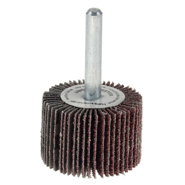 Weiler 1-1/2" x 1" x 40AO Wolverine Coated Abrasive Flap Wheel, 1/4" Stem - 30771