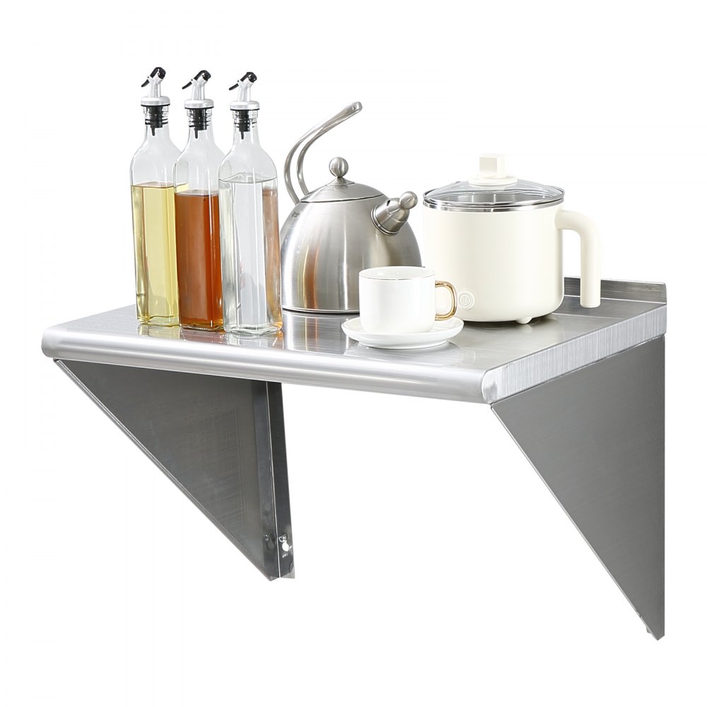 VEVOR 18" x 24" Stainless Steel Shelf, Wall Mounted Floating Shelving with Brackets, 300 lbs Load Capacity Commercial Shelves, Heavy Duty Storage Rack for Restaurant, Kitchen, Bar, Home, and Hotel - BGSCTTJD18241NFUQV0