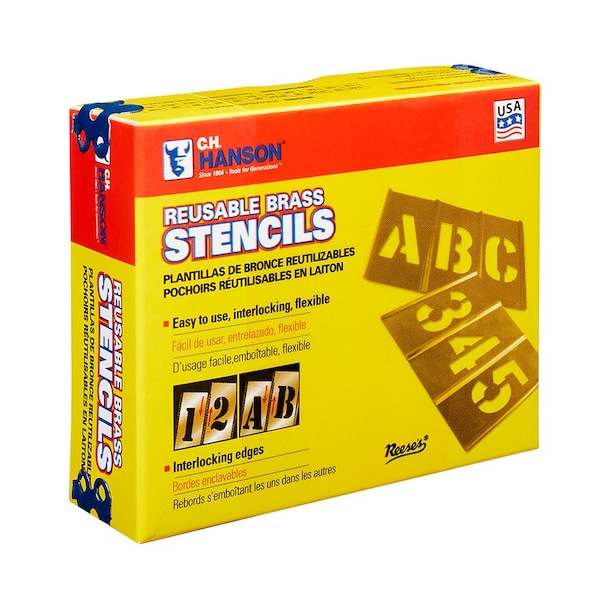 Reese Interlocking Stencils Stencil, Letters, Brass, 1/2in.W x 1/2in.H - 10026