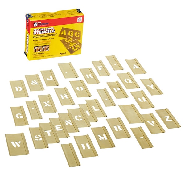 Reese Interlocking Stencils Stencil, Letters, Brass, 1/2in.W x 1/2in.H - 10026