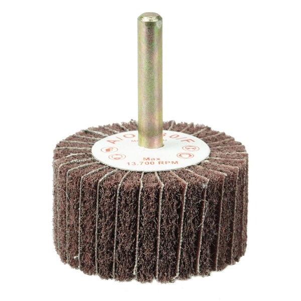 Weiler 2" x 1" Non-Woven Stem-Mounted Interleaf Flap Wheel, 180AO, 1/4" Stem - 54501