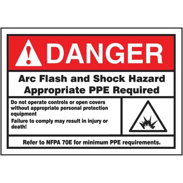 Accuform Label, 3-1/2x5, Danger Arc Flash and Shock, LELC136 - LELC136