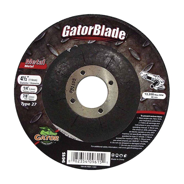 Gator Finishing Gator 4-1/2 in. D X 7/8 in. Metal Grinding Wheel - 9615