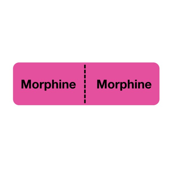 Nevs IV Drug Line Label - Morphine/Morphine 7/8" x 3" Flr Pink w/Black - N-6803