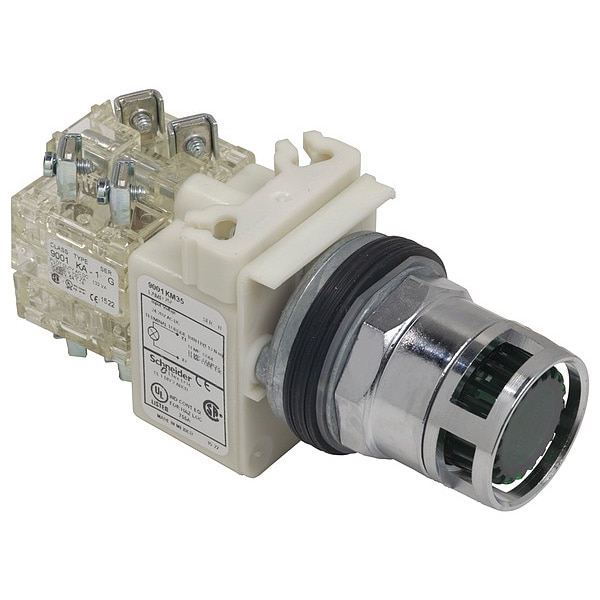 Schneider Electric Botón de Iluminación, de Voltaje Completo, Verde, 2NO/2NC - 9001K3L35GH2Y238