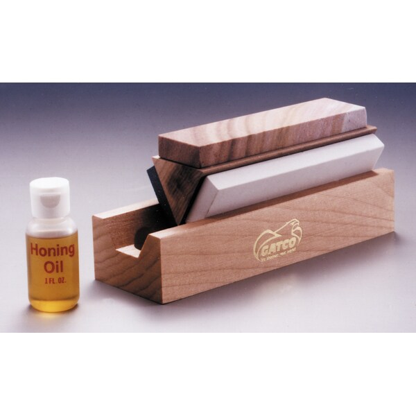 Bear & Sons Cutlery 2023 Gatco 6In 100% Natural Arkansas Stone Tri-Hone Sharpening System Size: 1.7In X 6In X 0.5In - GAT-8T001