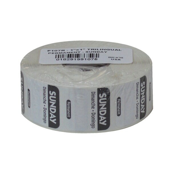 National Checking 1"x1" Trilingual Black Sunday Permanent Label, PK1000 - P107R