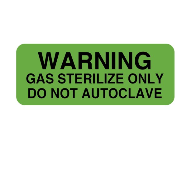 Nevs Warning Gas Sterilize Only DoNot Autoclave 7/8"x2-1/4" Flr Green w/Blk - CS-6547