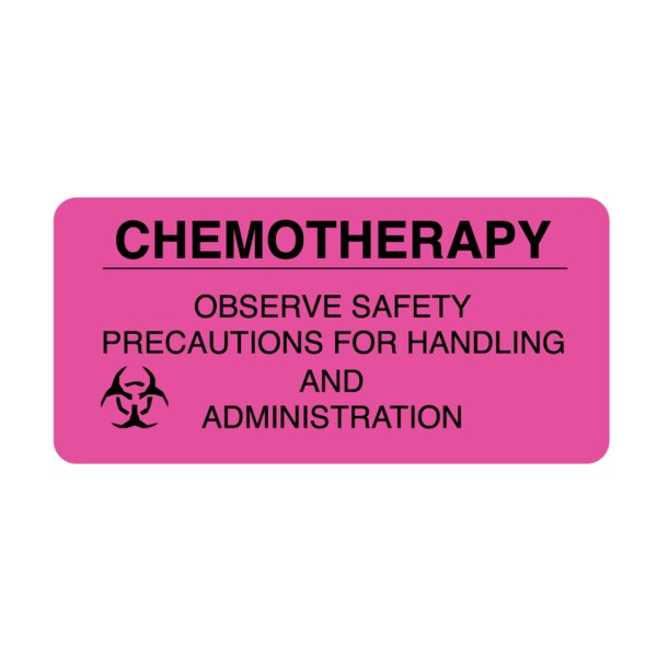 Nevs Label, Chemotherapy Observe Safety 1-7/16" x 3" Flr Pink w/Black - P-0677