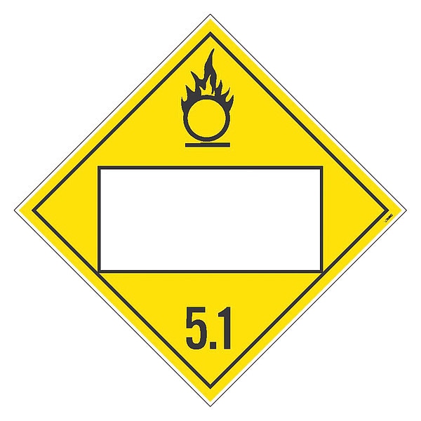 Nmc Placard Sign, Oxidizer, 5.1 Blank, Pk100, Material: Pressure Sensitive Removable Vinyl .0045 - DL14BPR100