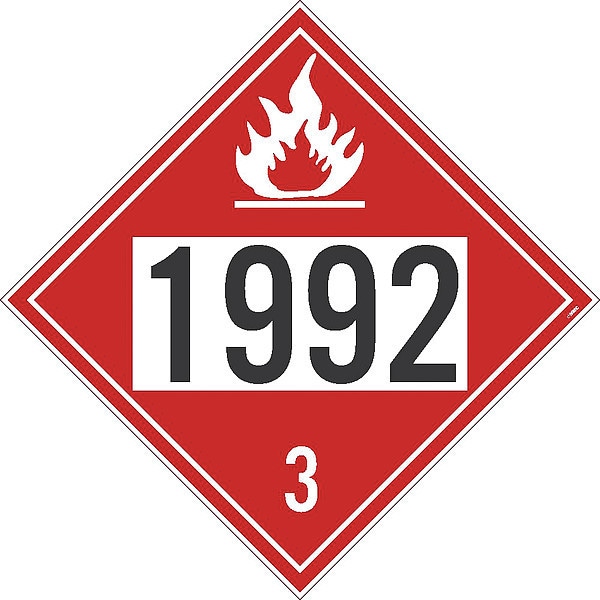 Nmc Flammable Dot Placard Sign, 1992 3, Pk25, Material: Adhesive Backed Vinyl - DL183P25