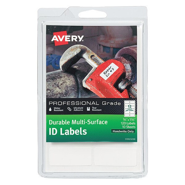 Avery Avery Durable Multi-Surface ID Labels, 61521, Handwrite, ?" x 1-3/4", White, Pack of 120 - 7278261521